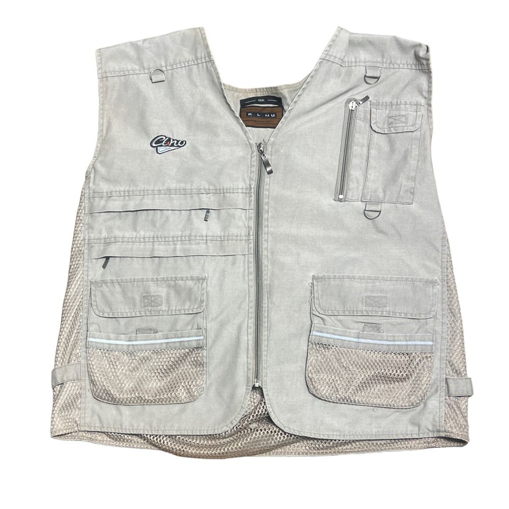 KLNU Vest Adult XXXL Tan Full Zip Mens Utility Work Fishing Vest Embroidered